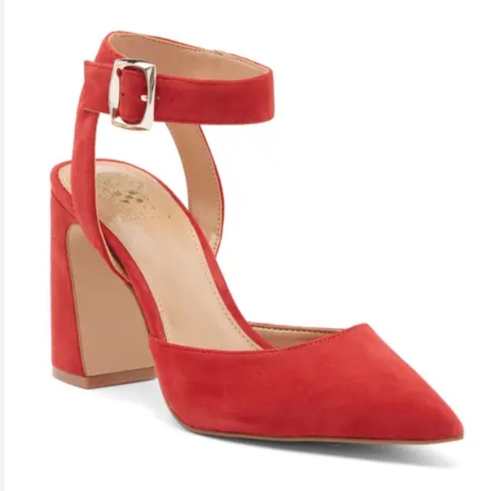 Vince Camuto Red Suede Leather Heels with Ankle Strap - Size 11